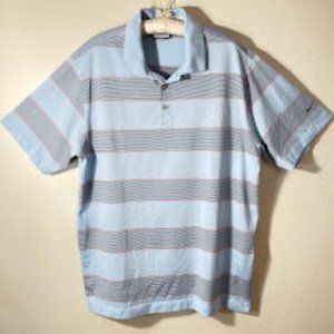 Nike Polo Golf Shirt Mens XL Dri Fit Light Blue Striped Black Red Performance